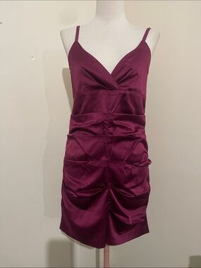 Spaghetti Strap Satin Mini slip Dress in Deep Plum sz M